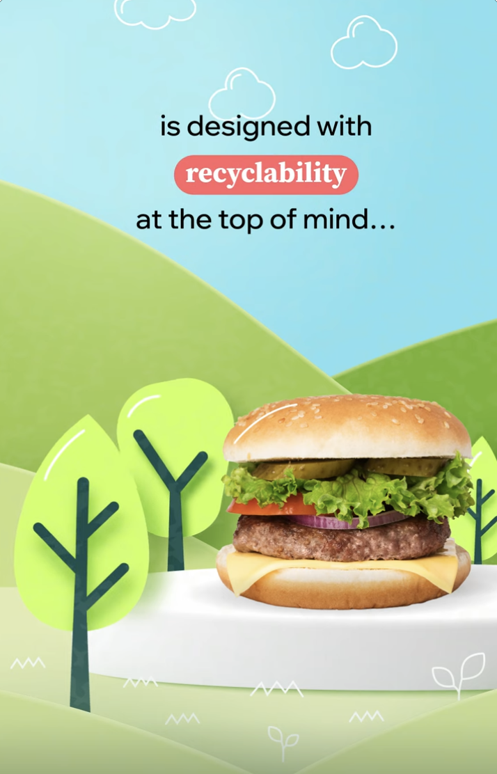 Hamburger on a plate with tree graphics